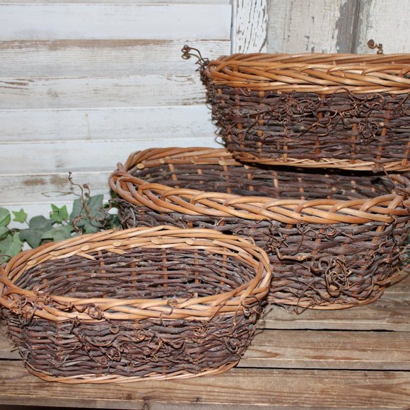 NEW Set of 3 Large Rustic French Country Farmhouse Willow Nesting Baskets - Picture 11 of 12